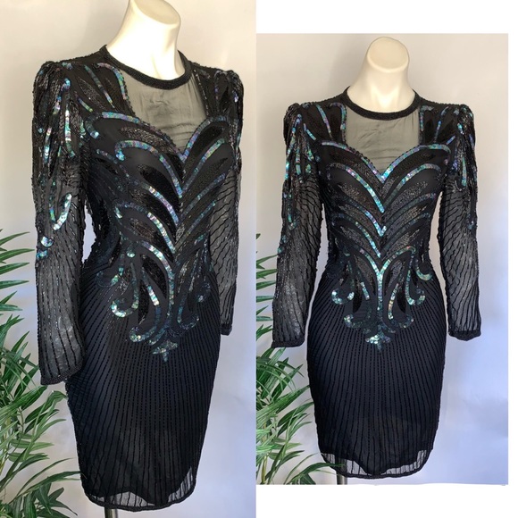 w o w :: Vintage Glamorous Fitted Sequin Beaded Gatsby Dress - Picture 9 of 16